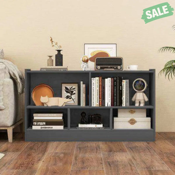 Kids 2-Shelf Bookcase 5-Cube Wood Toy Storage Cabinet Organizer-White White Kids Storage