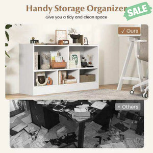 Kids 2-Shelf Bookcase 5-Cube Wood Toy Storage Cabinet Organizer-White White Kids Storage