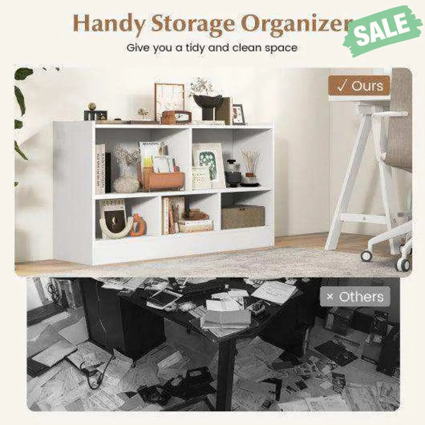 Kids 2-Shelf Bookcase 5-Cube Wood Toy Storage Cabinet Organizer-White White Kids Storage