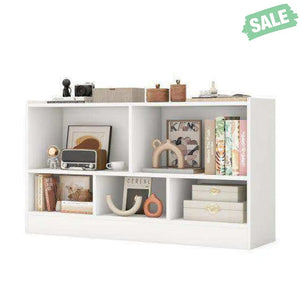 Kids 2-Shelf Bookcase 5-Cube Wood Toy Storage Cabinet Organizer-White White Kids Storage