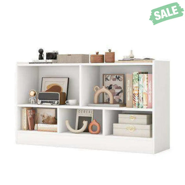 Kids 2-Shelf Bookcase 5-Cube Wood Toy Storage Cabinet Organizer-White White Kids Storage