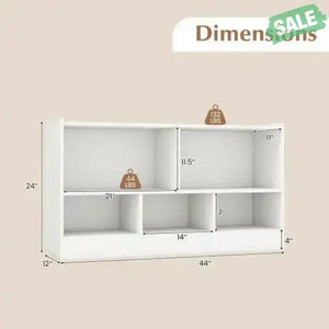 Kids 2-Shelf Bookcase 5-Cube Wood Toy Storage Cabinet Organizer-White White Kids Storage