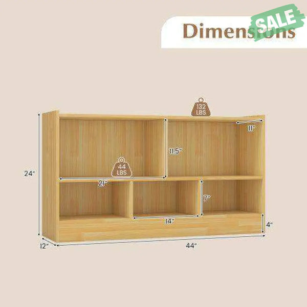 Kids 2-Shelf Bookcase 5-Cube Wood Toy Storage Cabinet Organizer-White White Kids Storage