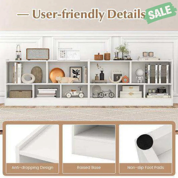 Kids 2-Shelf Bookcase 5-Cube Wood Toy Storage Cabinet Organizer-White White Kids Storage