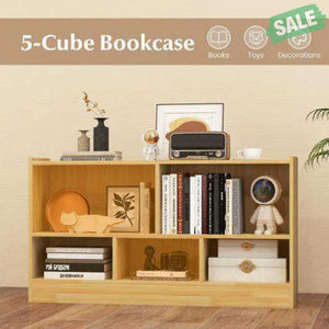Kids 2-Shelf Bookcase 5-Cube Wood Toy Storage Cabinet Organizer-White White Kids Storage
