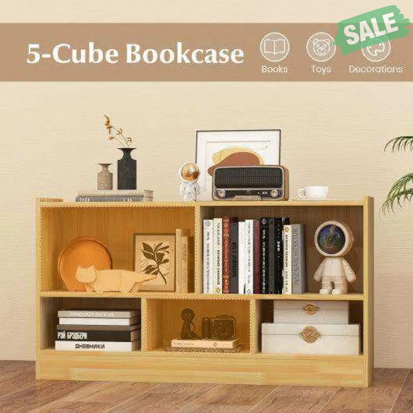 Kids 2-Shelf Bookcase 5-Cube Wood Toy Storage Cabinet Organizer-White White Kids Storage