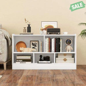 Kids 2-Shelf Bookcase 5-Cube Wood Toy Storage Cabinet Organizer-White White Kids Storage