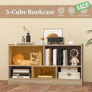 Kids 2-Shelf Bookcase 5-Cube Wood Toy Storage Cabinet Organizer-White White Kids Storage