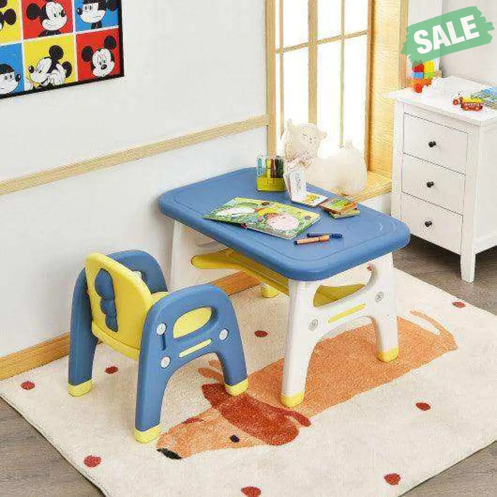 Kids Activity Table and Chair Set with Montessori Toys for Preschool and Kindergarten-Blue Blue Kids Table & Chair Sets