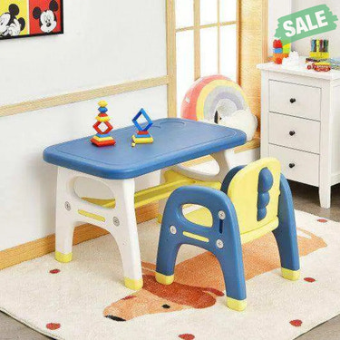 Kids Activity Table and Chair Set with Montessori Toys for Preschool and Kindergarten-Blue Blue Kids Table & Chair Sets