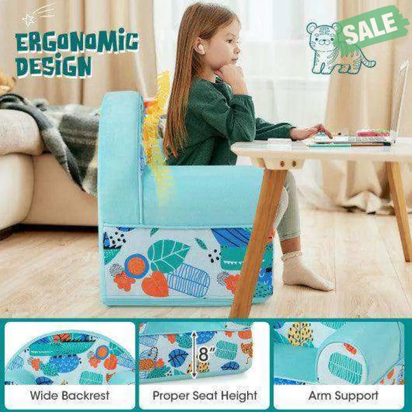 Kids Armchair with Plush Velvet Cover and Soft Sponge Filling-Blue Kids Chairs & Seating