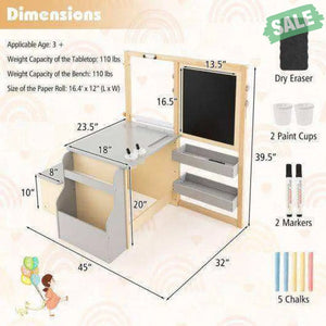 Kids Art Center Wooden Table Bench Set-Brown Brown Kids Table & Chair Sets