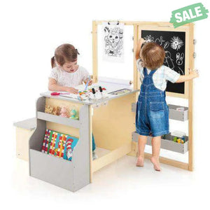 Kids Art Center Wooden Table Bench Set-Brown Brown Kids Table & Chair Sets