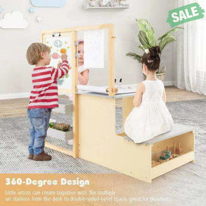 Kids Art Center Wooden Table Bench Set-Brown Brown Kids Table & Chair Sets