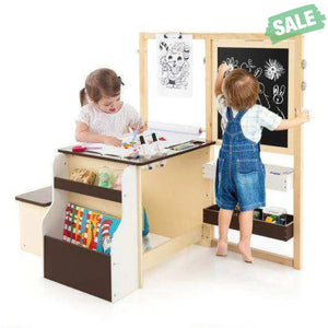 Kids Art Center Wooden Table Bench Set-Brown Brown Kids Table & Chair Sets