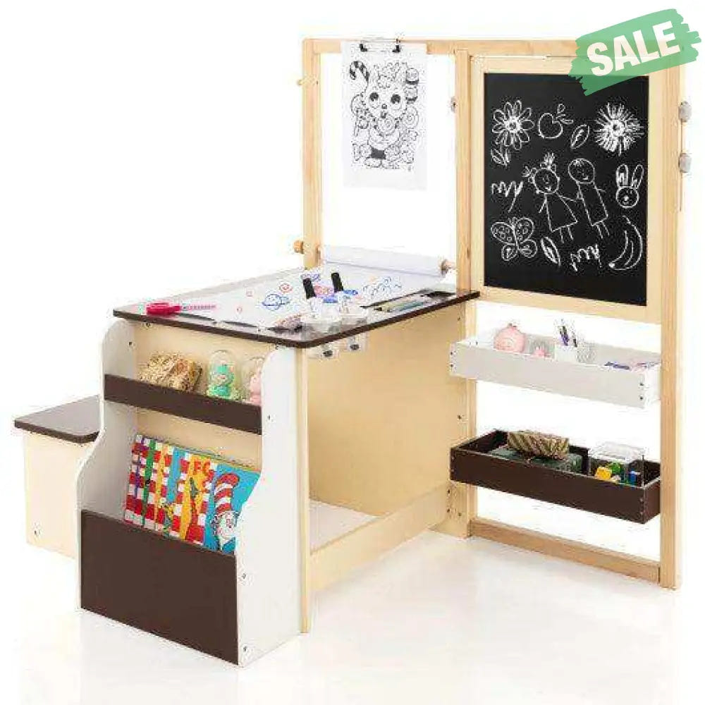 Kids Art Center Wooden Table Bench Set-Brown Brown Kids Table & Chair Sets