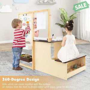 Kids Art Center Wooden Table Bench Set-Brown Brown Kids Table & Chair Sets