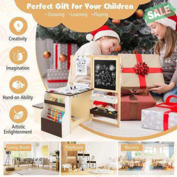 Kids Art Center Wooden Table Bench Set-Brown Brown Kids Table & Chair Sets