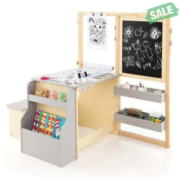 Kids Art Center Wooden Table Bench Set-Brown Brown Kids Table & Chair Sets