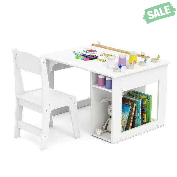Kids Art Table and Chair Set Toddler Craft Drawing Desk-White Kids Table & Chair Sets