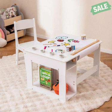 Kids Art Table and Chair Set Toddler Craft Drawing Desk-White Kids Table & Chair Sets