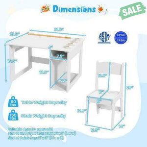 Kids Art Table and Chair Set Toddler Craft Drawing Desk-White Kids Table & Chair Sets