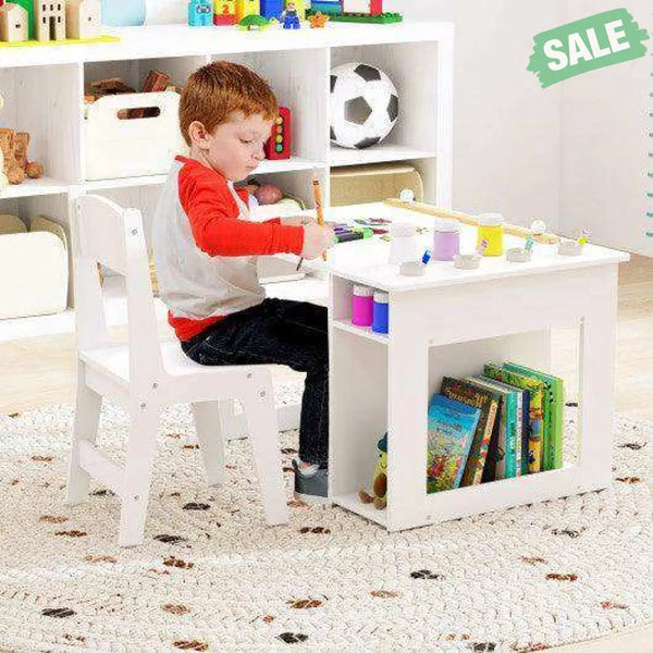 Kids Art Table and Chair Set Toddler Craft Drawing Desk-White Kids Table & Chair Sets