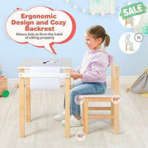Kids Art Table and Chair Set with Drawer Paper Roll and 2 Markers-White Kids Table & Chair Sets