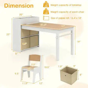 Kids Art Table and Chairs Set with 2 Chairs and Paper Roll-Gray Kids Table & Chair Sets