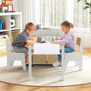 Kids Art Table and Chairs Set with 2 Chairs and Paper Roll-Gray Kids Table & Chair Sets