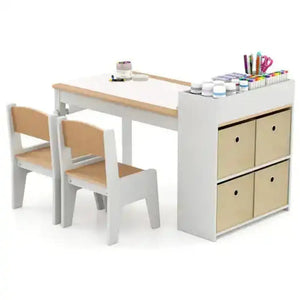 Kids Art Table and Chairs Set with 2 Chairs and Paper Roll-Gray Kids Table & Chair Sets
