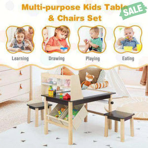 Kids Art Table and Chairs Set with Paper Roll and Storage Bins-Coffee Kids Table & Chair Sets