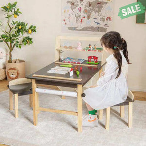 Kids Art Table and Chairs Set with Paper Roll and Storage Bins-Coffee Kids Table & Chair Sets