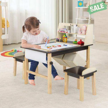 Kids Art Table and Chairs Set with Paper Roll and Storage Bins-Coffee Kids Table & Chair Sets