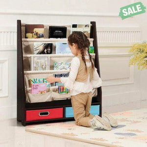 Kids Book and Toys Organizer Shelves-Beige Brown Kids Storage