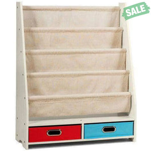 Kids Book and Toys Organizer Shelves-Beige Brown Kids Storage