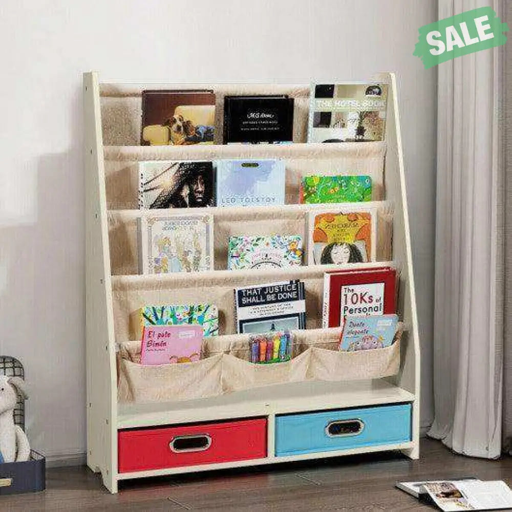 Kids Book and Toys Organizer Shelves-Beige Beige Kids Storage