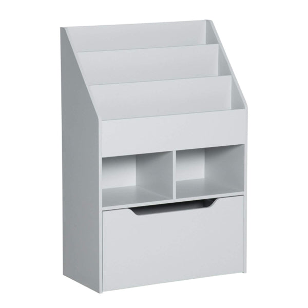 HOMCOM Kids Bookcase Multi-Shelf Book Rack with Mobile Drawer, Gray