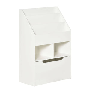 HOMCOM Kids Bookcase Multi-Shelf Book Rack with Mobile Drawer, White