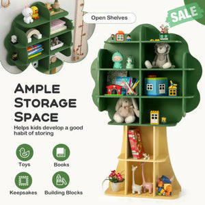 Kids Bookcase Toy Storage Organizer with Open Storage Shelves-Giraffe Green Kids Storage