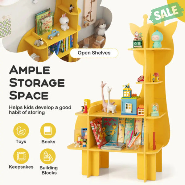 Kids Bookcase Toy Storage Organizer with Open Storage Shelves-Giraffe Kids Storage