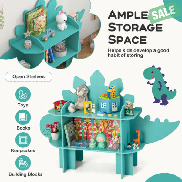 Kids Bookcase Toy Storage Organizer with Open Storage Shelves-Giraffe Turquoise Kids Storage