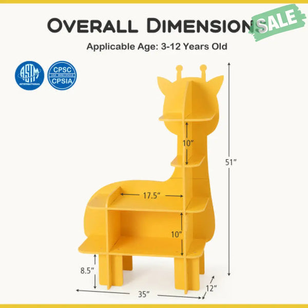 Kids Bookcase Toy Storage Organizer with Open Storage Shelves-Giraffe Kids Storage