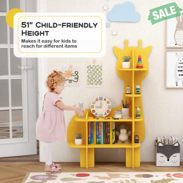Kids Bookcase Toy Storage Organizer with Open Storage Shelves-Giraffe Yellow Kids Storage