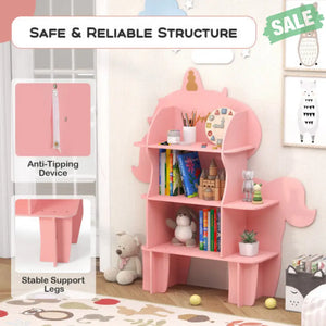 Kids Bookcase Toy Storage Organizer with Open Storage Shelves-Giraffe Pink Kids Storage