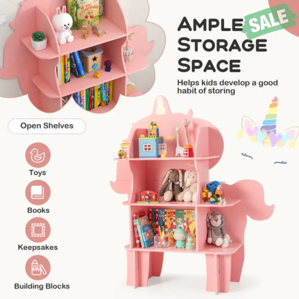Kids Bookcase Toy Storage Organizer with Open Storage Shelves-Giraffe Kids Storage