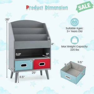 Kids Bookshelf with Open Compartment for Toddlers 3+ Years Old-Gray