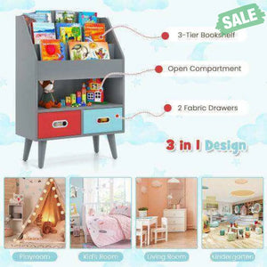 Kids Bookshelf with Open Compartment for Toddlers 3+ Years Old-Gray