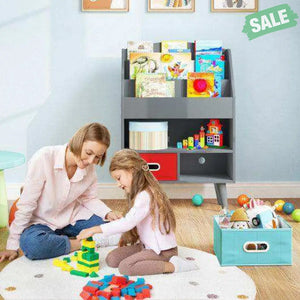 Kids Bookshelf with Open Compartment for Toddlers 3+ Years Old-Gray