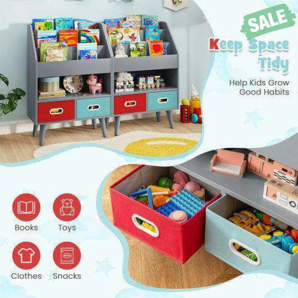 Kids Bookshelf with Open Compartment for Toddlers 3+ Years Old-Gray